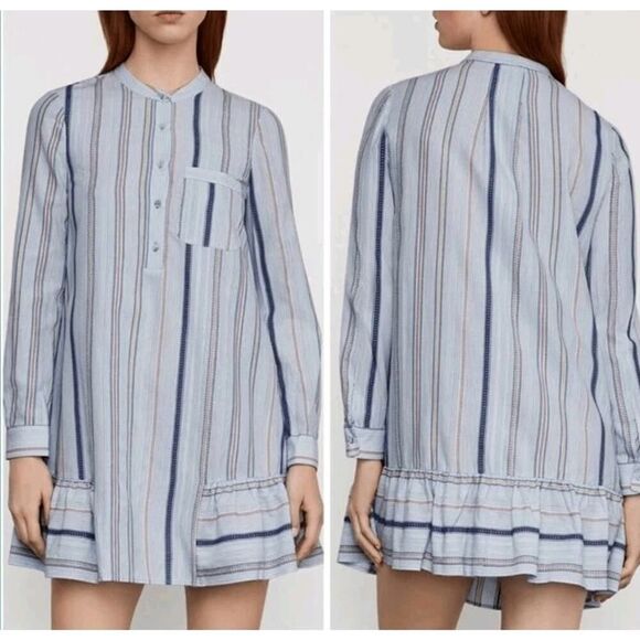 BCBGMaxAzria Lucile Shadow Blue Button Up Stripe Shirt Style Dress Sz Large NWT - Picture 1 of 13